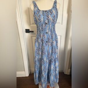 Chic Blue Leaf Print Maxi Dress